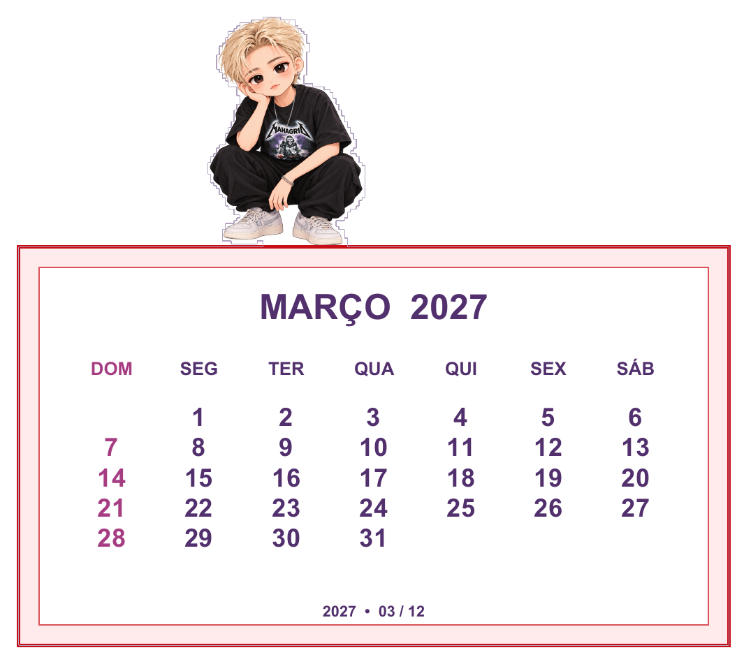 Calendário K-pop de março de 2027