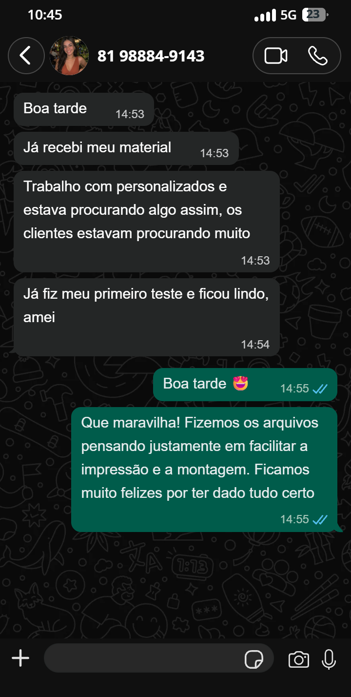 Cliente contando que já recebeu o material e fez o primeiro teste